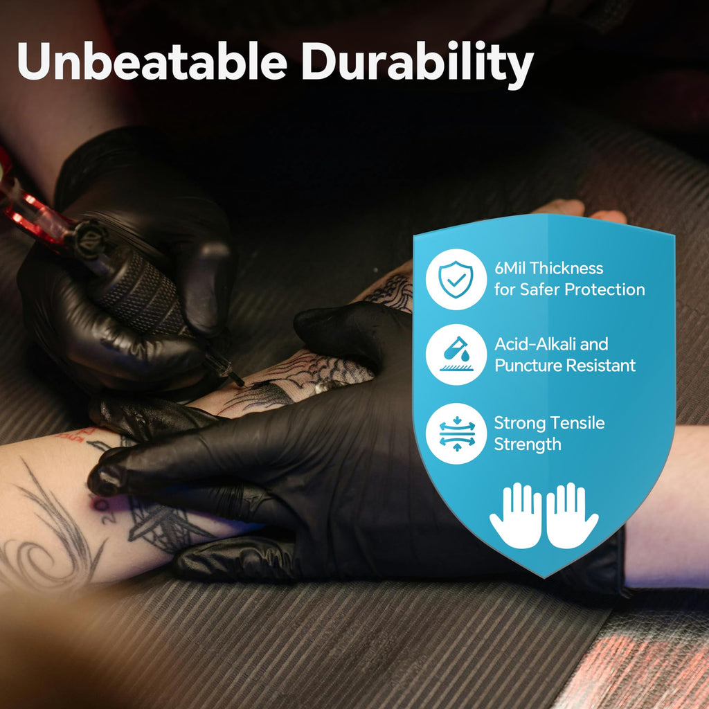 UYKKE Nitrile Gloves Disposable Latex Rubber Cooking Black Gloves Nitrile Gloves XL Black Latex Glove Disposable Latex Cooking Rubber HEAVY DUTY 6 Mil Glove