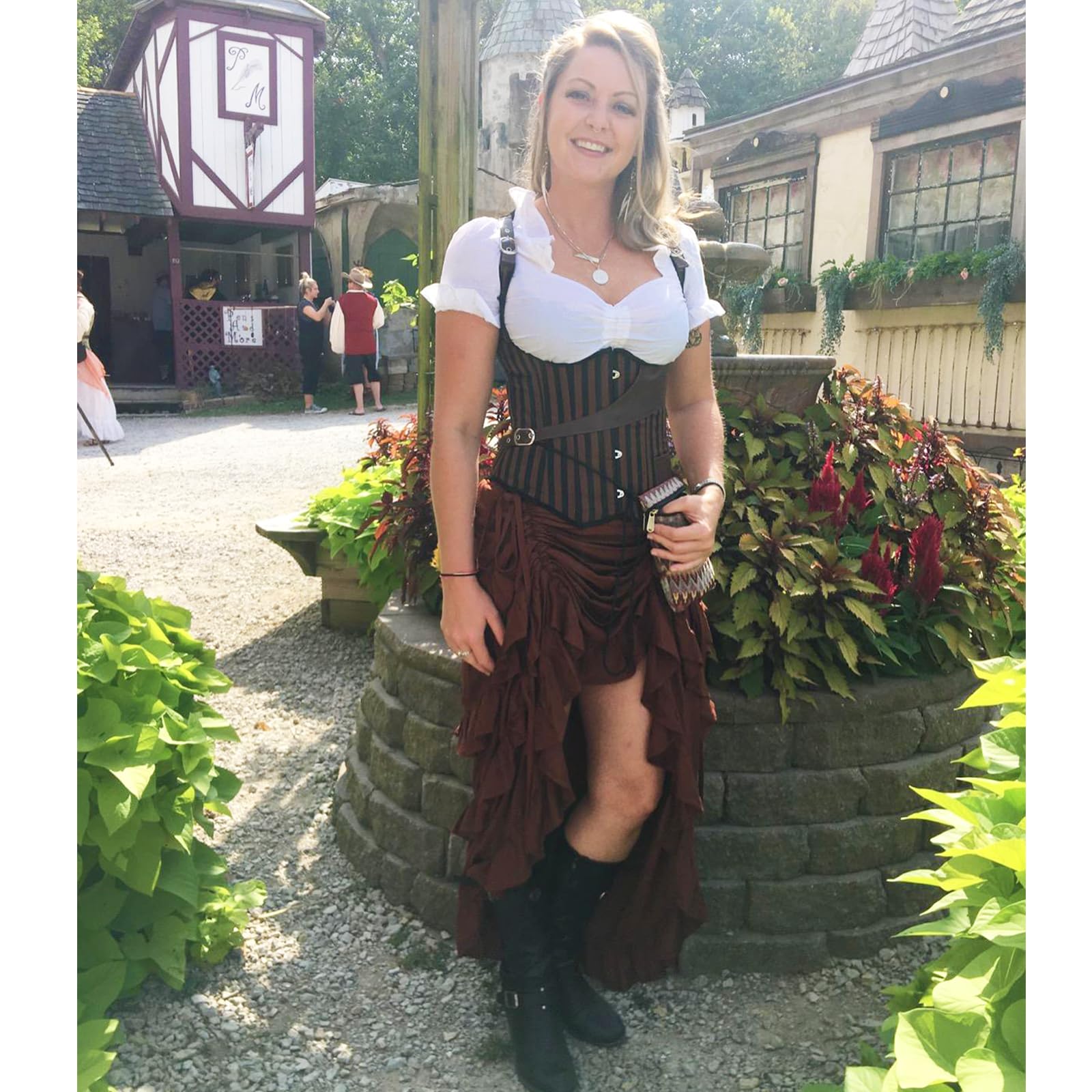 ThePirateDressing Steampunk Victorian Cosplay Costume Womens Gothic High-Low Show Girl Skirt C1367-xl Chocolate