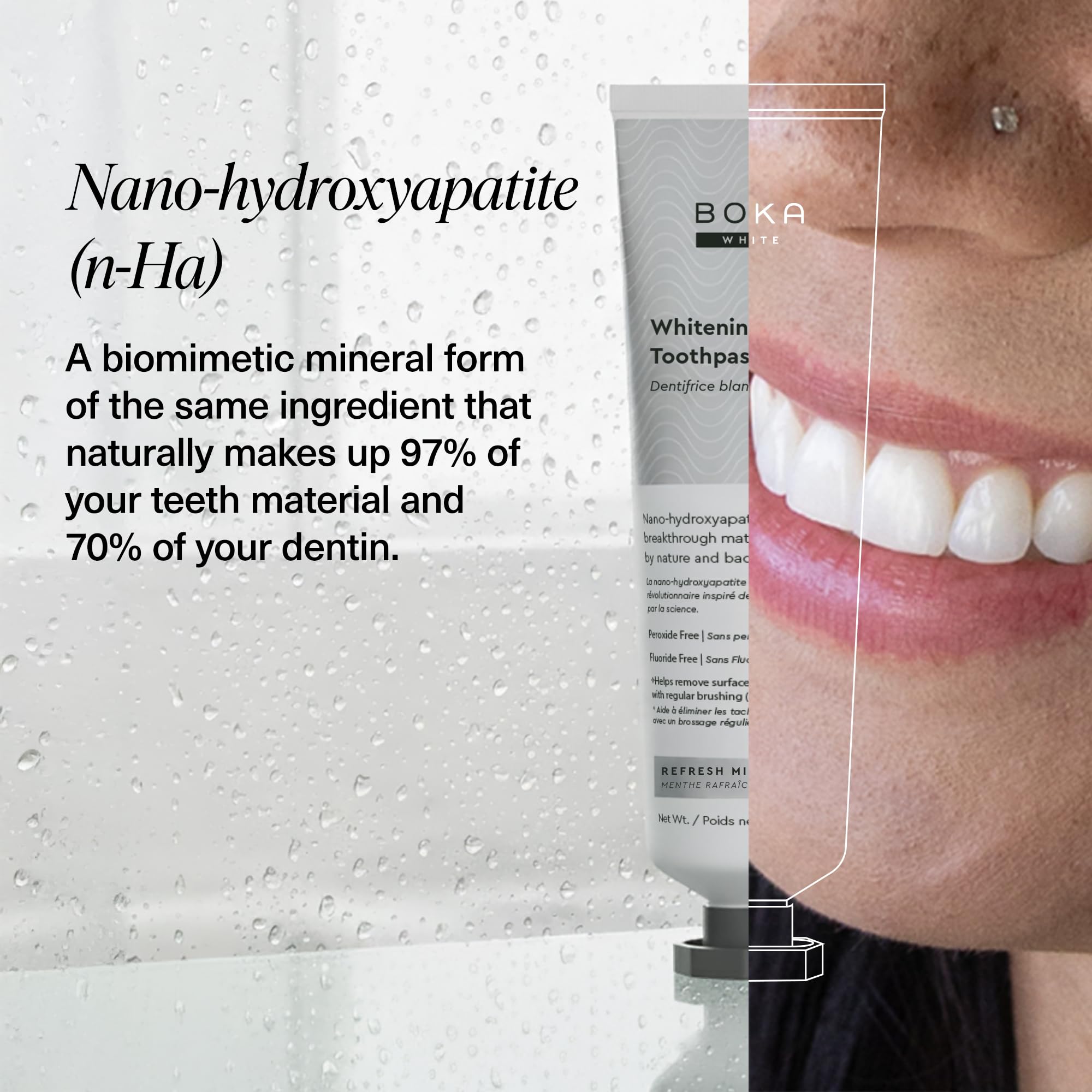 Boka Fluoride Free Toothpaste, Nano Hydroxyapatite Toothpaste, Appropriate for Sensitive Teeth, for Adult, Kids Oral Care - Whitening* Refresh Mint, 4 Fl Oz 1Pk US Manufactured