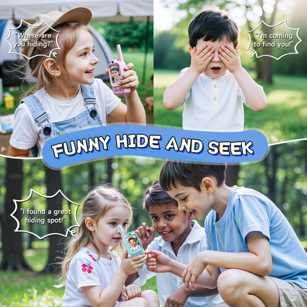 Video Walkie Talkies for Kids, Handheld 2 Pack Rechargeable Video Intercom Kids Walkies Talkies, Indoor Outdoor Toys for Family Games, Outside, Camping, Hiking for Boys Girls Ages 3-12 (Blue/Pink)