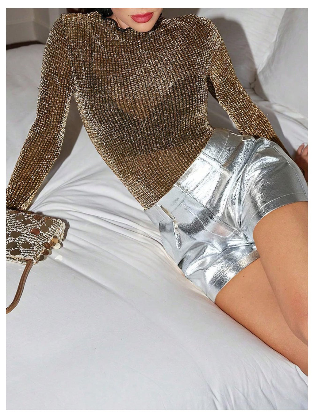 WDIRARA Women's Metallic Faux Leather Shorts High Waisted Rave Shorts with Pockets Silver Small