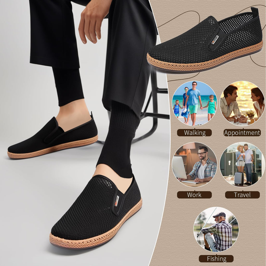 Wsvpeto Mens Slip on Canvas Loafers Casual Shoes Sneakers Comfy Walking Slipers Shoes Pain Relief for Men Black Fashion Breathable Loafers
