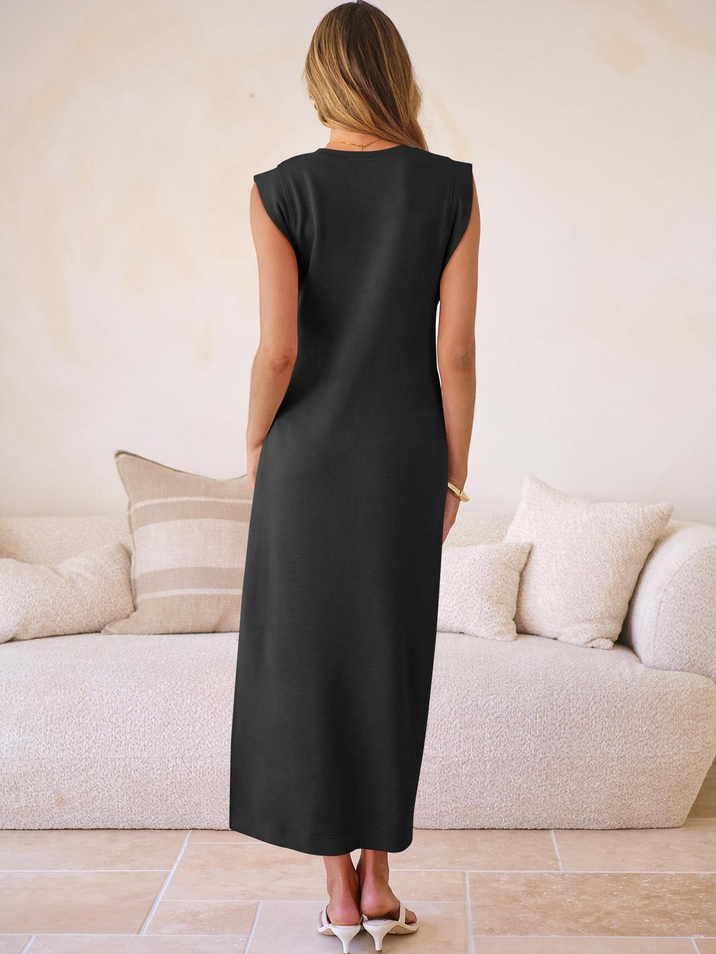 ANRABESS Women Summer Casual Sleeveless Maxi Dress 2026 Crewneck Loose Split Wrinkle-Free Beach Travel Vacation Long Sundress Black Medium