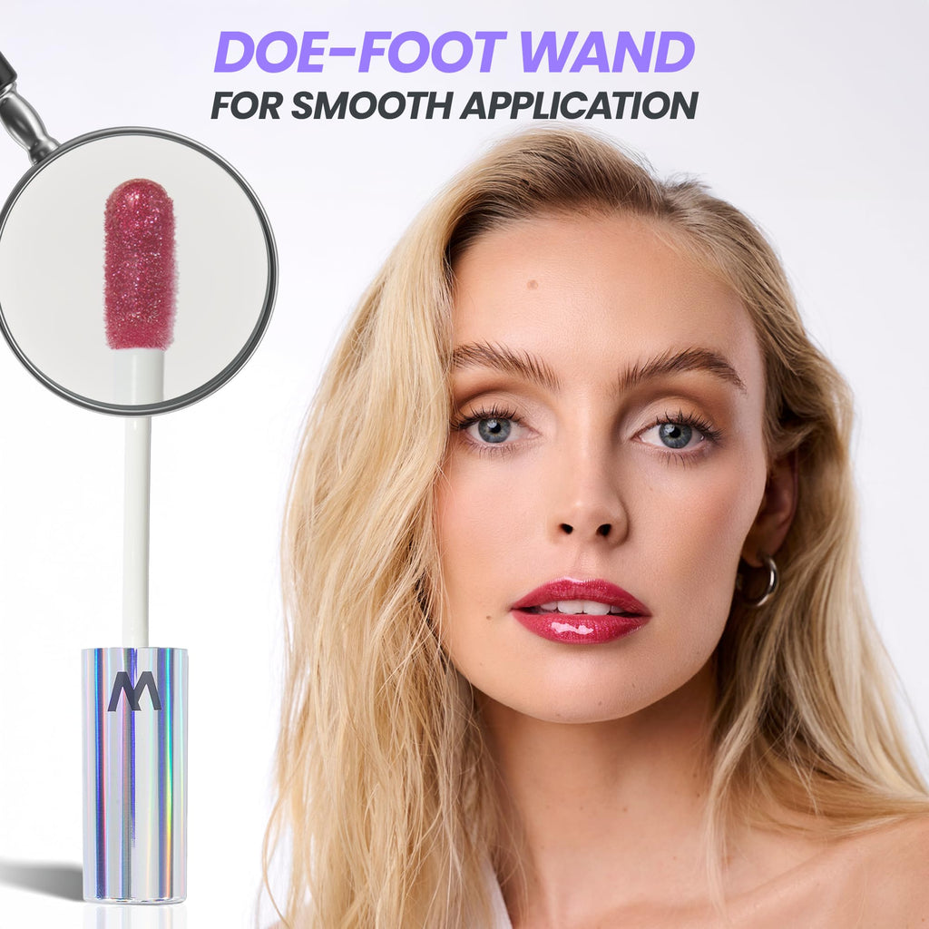 Wonderskin Lip Gloss Blading Top Gloss Red Glitter Lip Gloss, Hydrating and High Shine Finish Lip Makeup (Red Glitter)