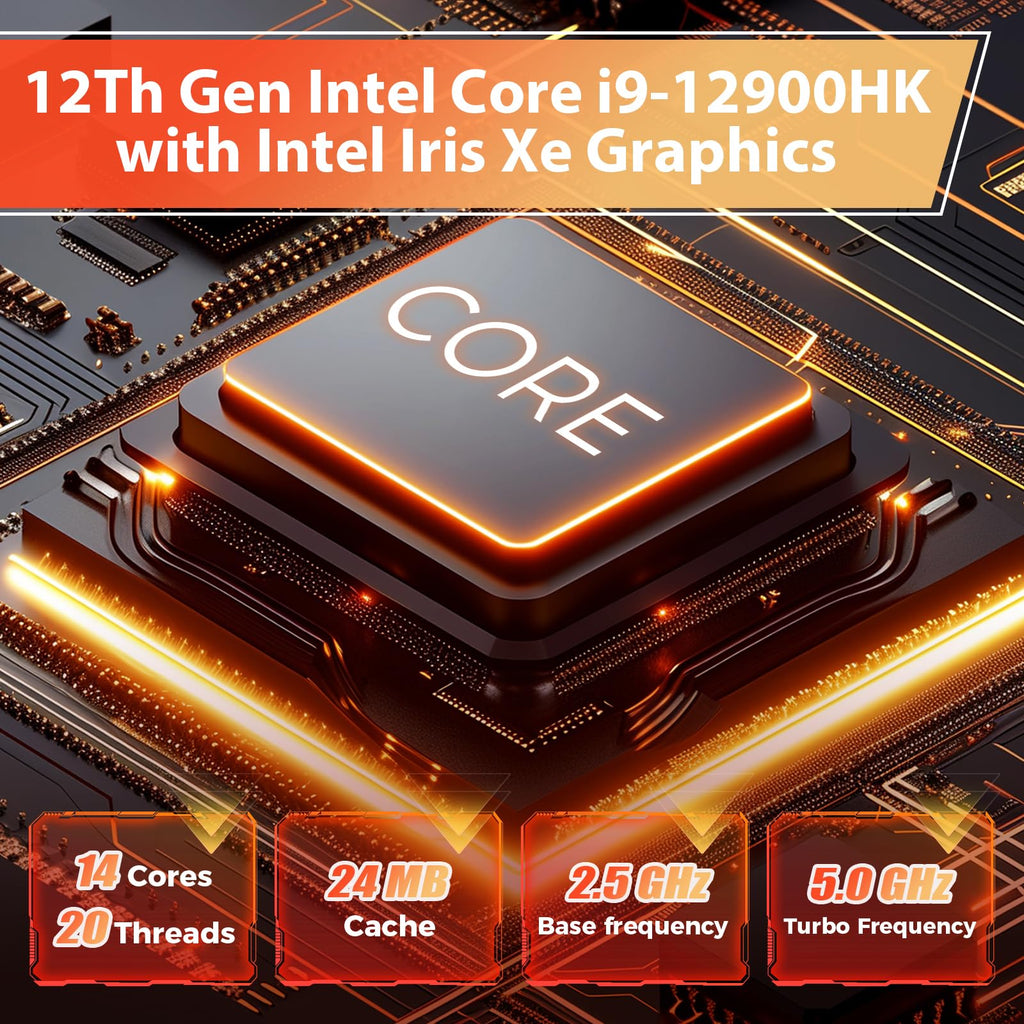 sinbun Mini Gaming PC, 12Th Gen Core i9-12900HK, RTX 3050 Ti 8G GDDR6 Gaming Computers, 32GB DDR4 RAM 1TB PCIe SSD, RGB Lights/Triple Display/2.5G LAN/WiFi 6E BT5.2, Win 11 Pro Desktop PC, Black