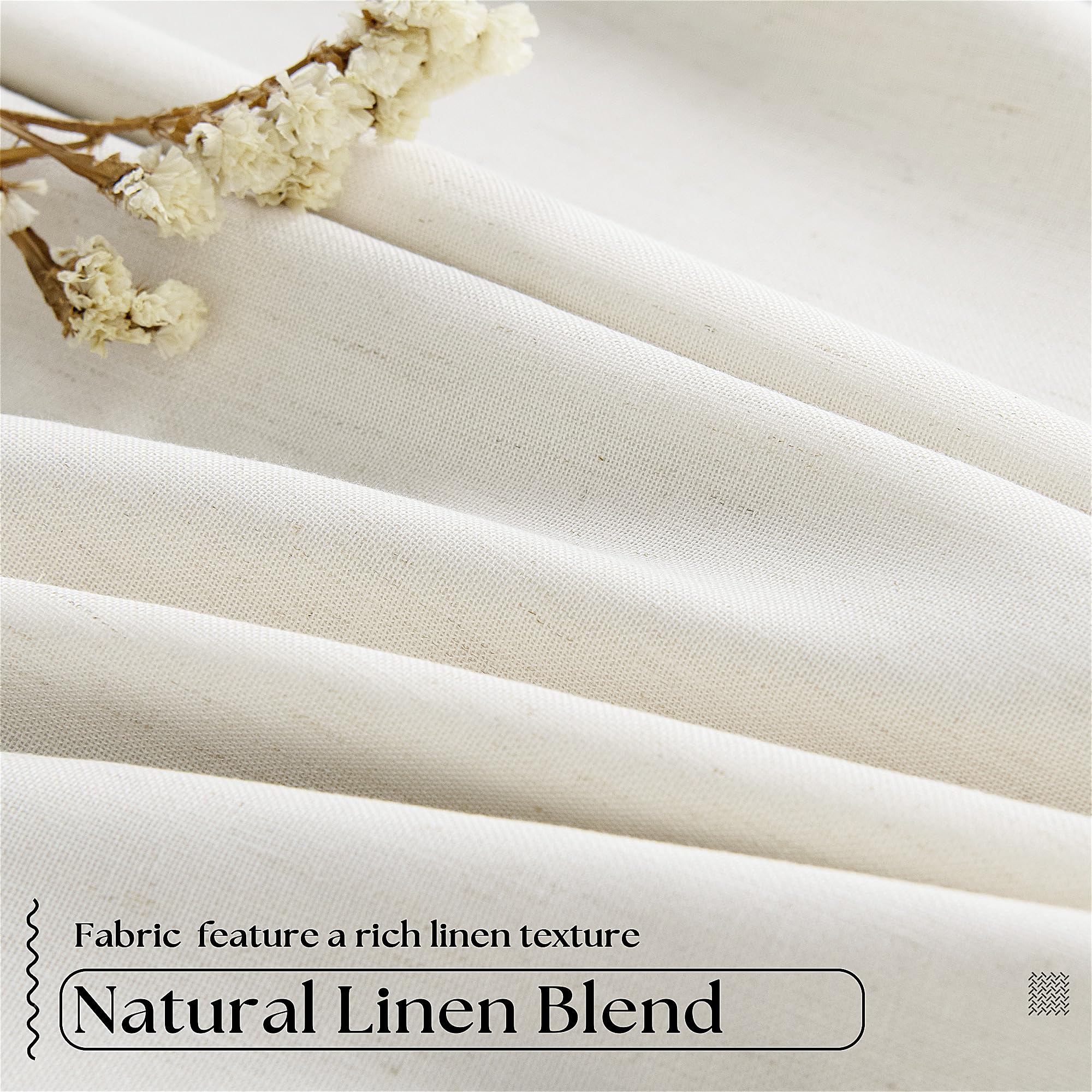 Natural Linen 100% Black Out Pinch Pleated Curtains 108 Inches Long 2 Panels Set for Bedroom Cream Back Tab Thermal Insulated Energy Efficient Blackout Curtains Living Room High Ceiling Length 9 Ft