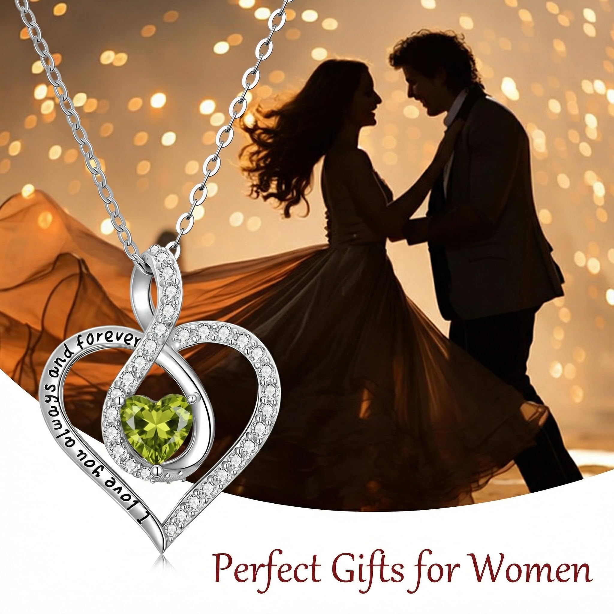 OKROKTOT August Love Heart Birthstone Necklace Women Infinity Heart Necklace I Love You Always and Forever Jewelry Mothers Valentine's Day Gifts for Her Mother Wife Daughters