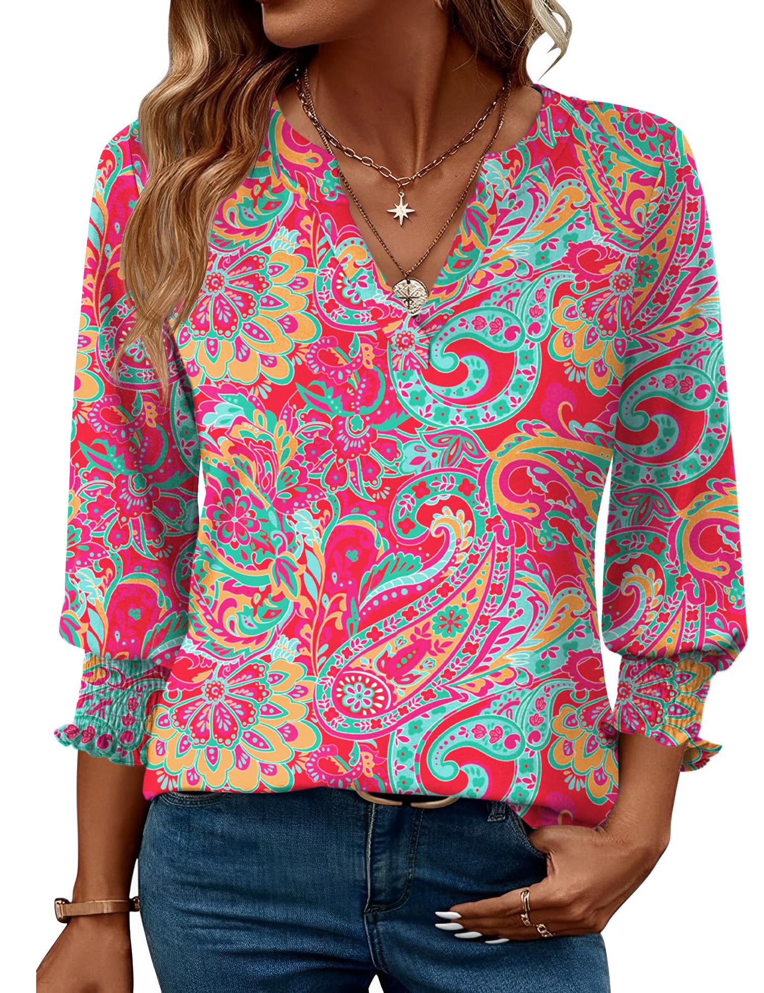 LOMON Women's 2026 Fashion Tops 3/4 Length Sleeve Business Casual Blouses Summer Tees Shirts
