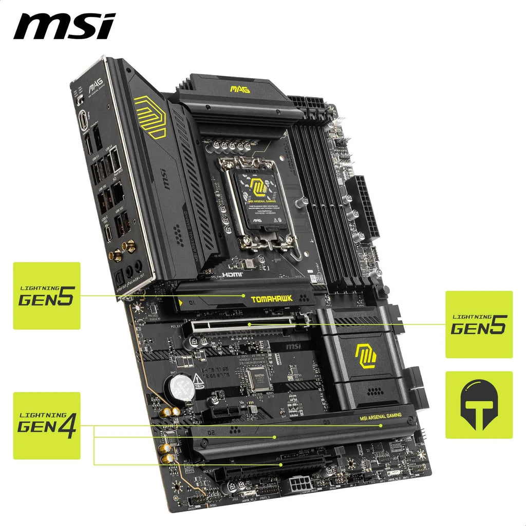 MSI MAG B860 Tomahawk WiFi Motherboard, ATX - Supports Intel Core Ultra Processors (Series 2), LGA 1851 - DDR5 Memory Boost 9200+ MT/s OC, 1 x PCIe 5.0 x16, 1 x M.2 Gen5, 5G LAN, Wi-Fi 7
