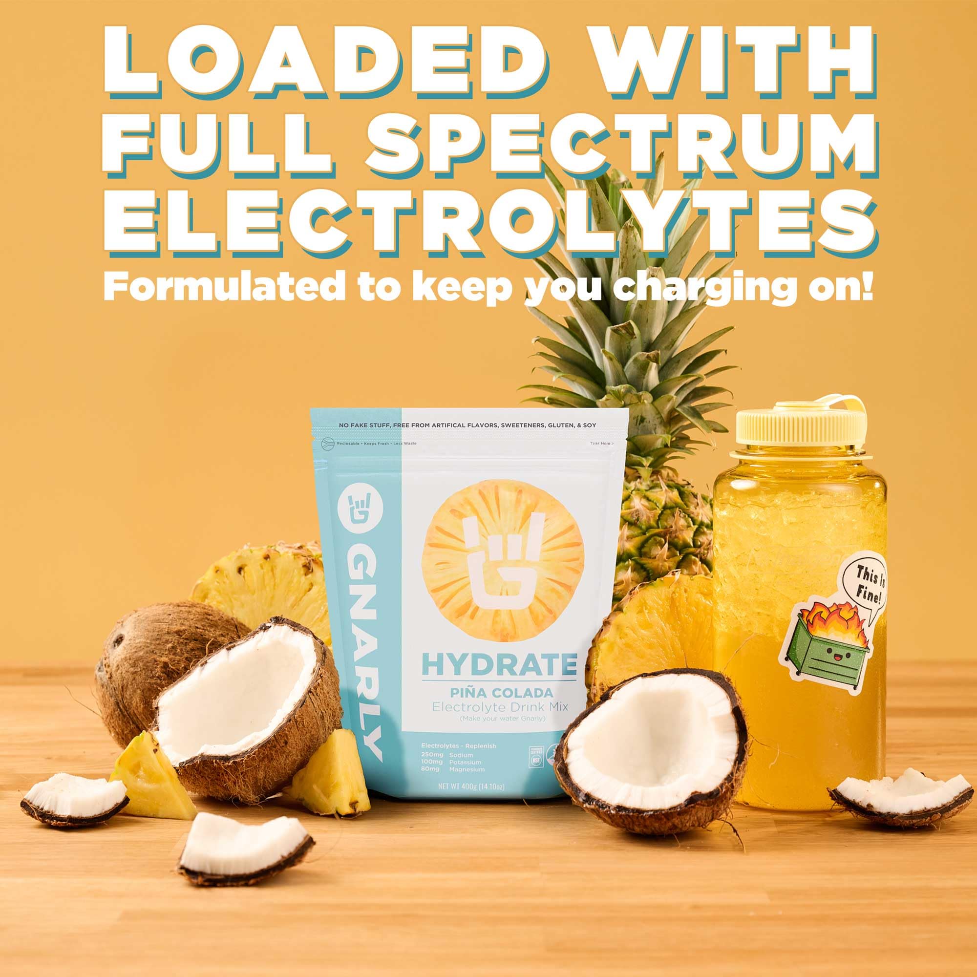 Gnarly Nutrition Hydrate Electrolyte Powder – Pina Colada Exercise Hydration Drink Mix – NSF Contents Certified – Electrolyte Solution, Performance & Recovery – Pina Colada, 14.10 oz