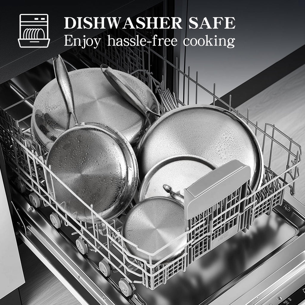EWFEN Stainless Steel Cookware Set, 3 Ply 17 Piece Stainless Steel Pot and Pan Set, Oven Dishwasher Safe | Induction Compatible Frying Pans, Saucepans, Saute Pan & Stock Pot, PFOA, PTFE & PFOS Free