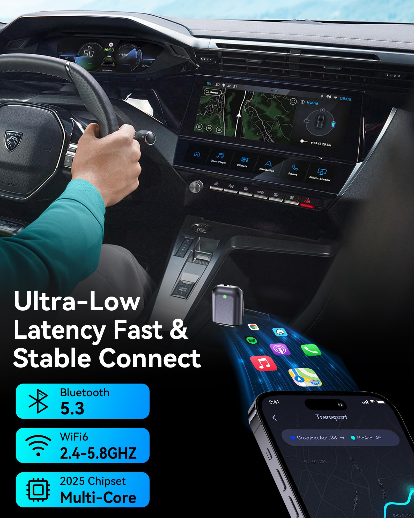 Burnt Sugar Wireless Carplay Adapter for iPhone 2025 Upgrade, Ultra-Mini USB Design for Apple Car Play Dongle Convert Wired to Wireless, Stable Connect Plug & Play for iOS 10+ & Cars from 2016+ (Gray)