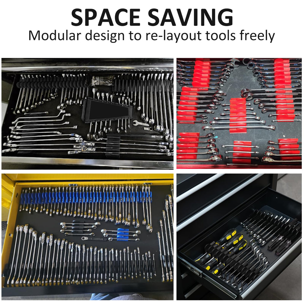 48 pcs MAGNETIC Modular Wrench Organizers for Tool Drawers - Wrench Rack with Metric&SAE Labels, Perfect Tool Storage Holder with Magnet. Gift for father, brother and boyfriend (Black with Magnets)