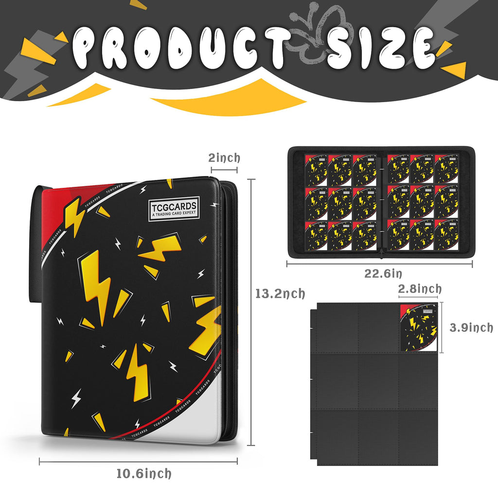 Trading Card Binder 9 Pocket,Card Binder 900 Pockets,Card Book Holder Cards with 50 Removable Sleeves,3-Ring Zip Design MTG/TCG/Sport Collectible Trading Card Albums Gifts for Boys and Girls (Black)
