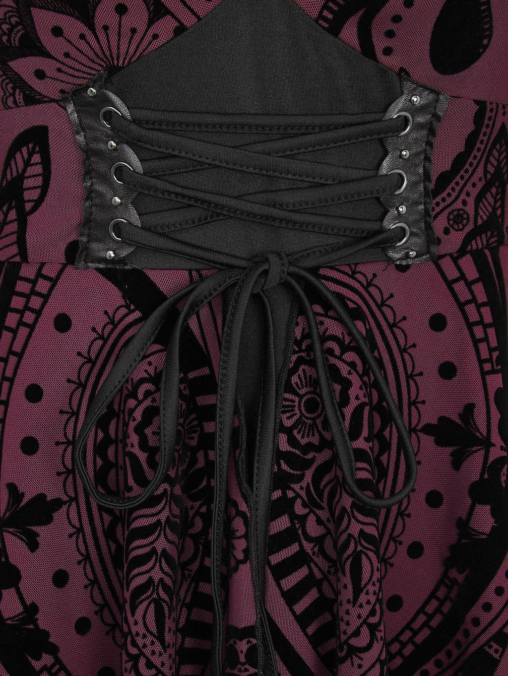 ROSE GAL Plus Size Gothic Lace Up Cross Flocking Floral Mesh Panel Layered Ruffles Cold Shoulder A Line Knee Length Flowy Dress(Red/L)