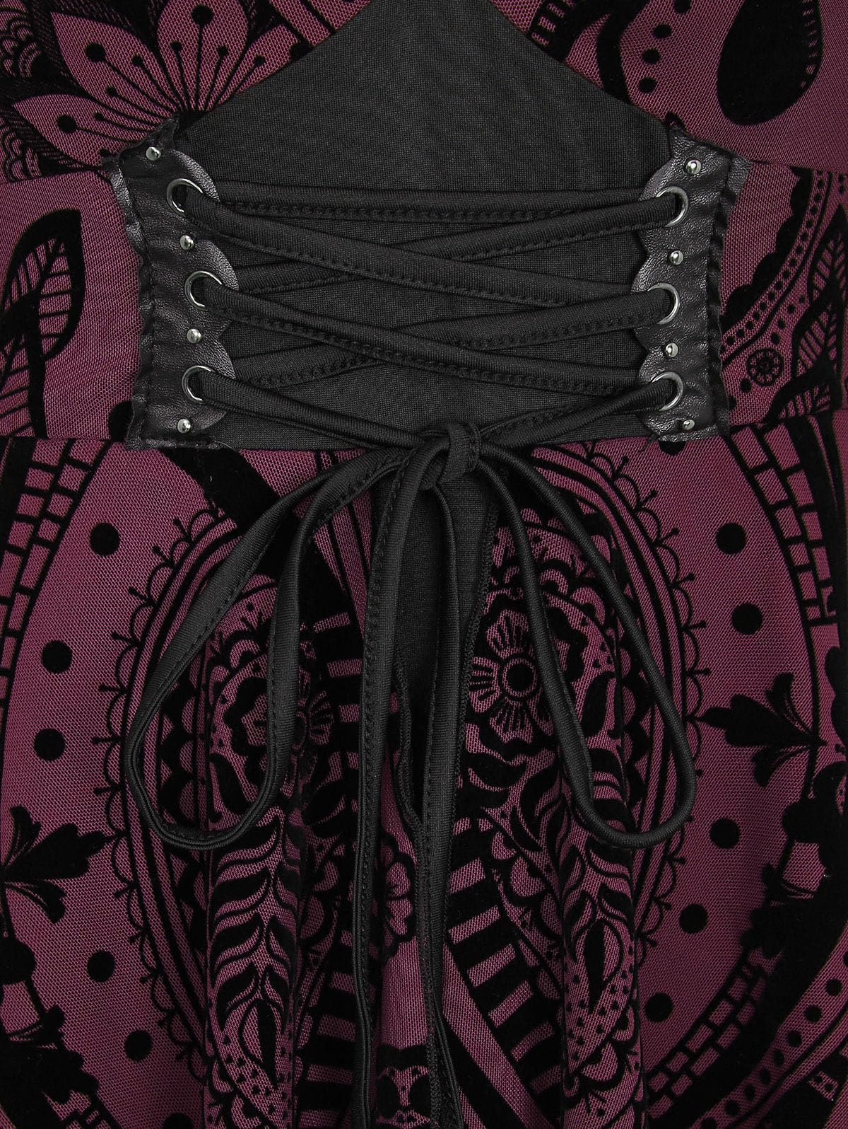 ROSE GAL Plus Size Gothic Lace Up Cross Flocking Floral Mesh Panel Layered Ruffles Cold Shoulder A Line Knee Length Flowy Dress(Red/L)