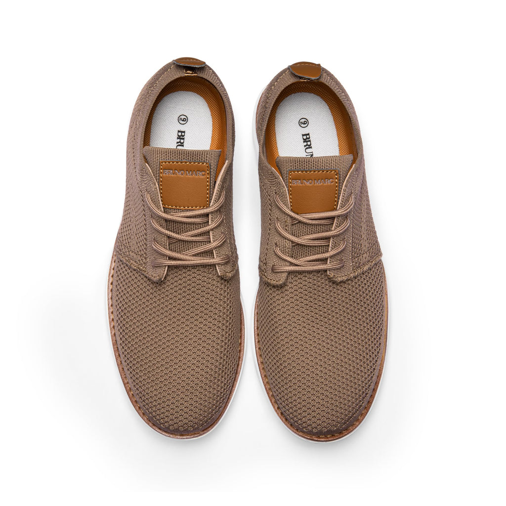 Bruno Marc Men's KnitFlex Breeze Mesh Oxford Sneakers - Breathable Business Casual Shoes Lightweight & Comfortable Walking Shoes for Men, Size 9,Light/Brown,GRAND-01