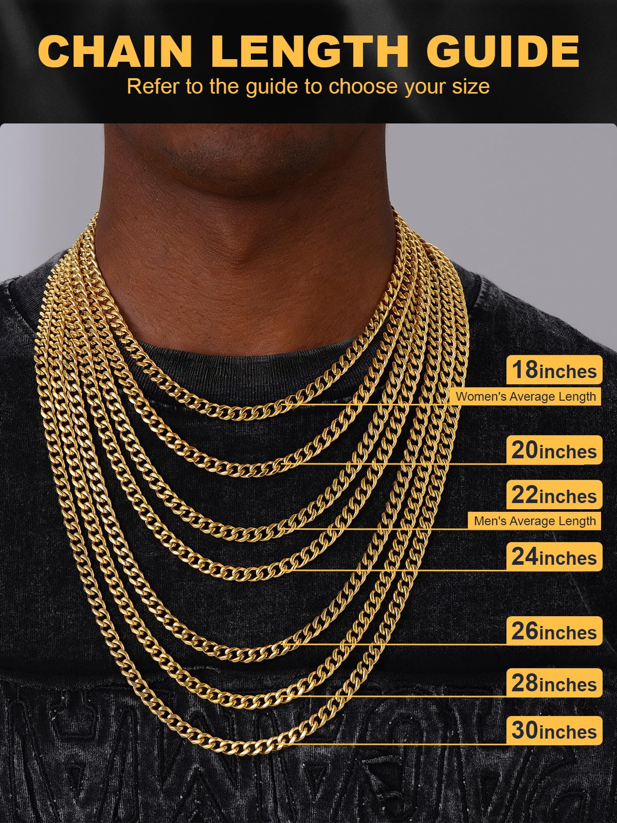 U7 mens, womens,boys, girls Curb Chain Necklace 18K Gold Plated Stainless Steel 9mm Wide Chunky Hip Hop Jewelry Strong Cuban Link Chain 18