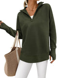 PRETTYGARDEN Womens Long Sleeve Quarter Zip Pullover Sweater Casual Loose V Neck Collared Ribbed Knit Jumper Tops Thumb Hole(Army Green,Medium)