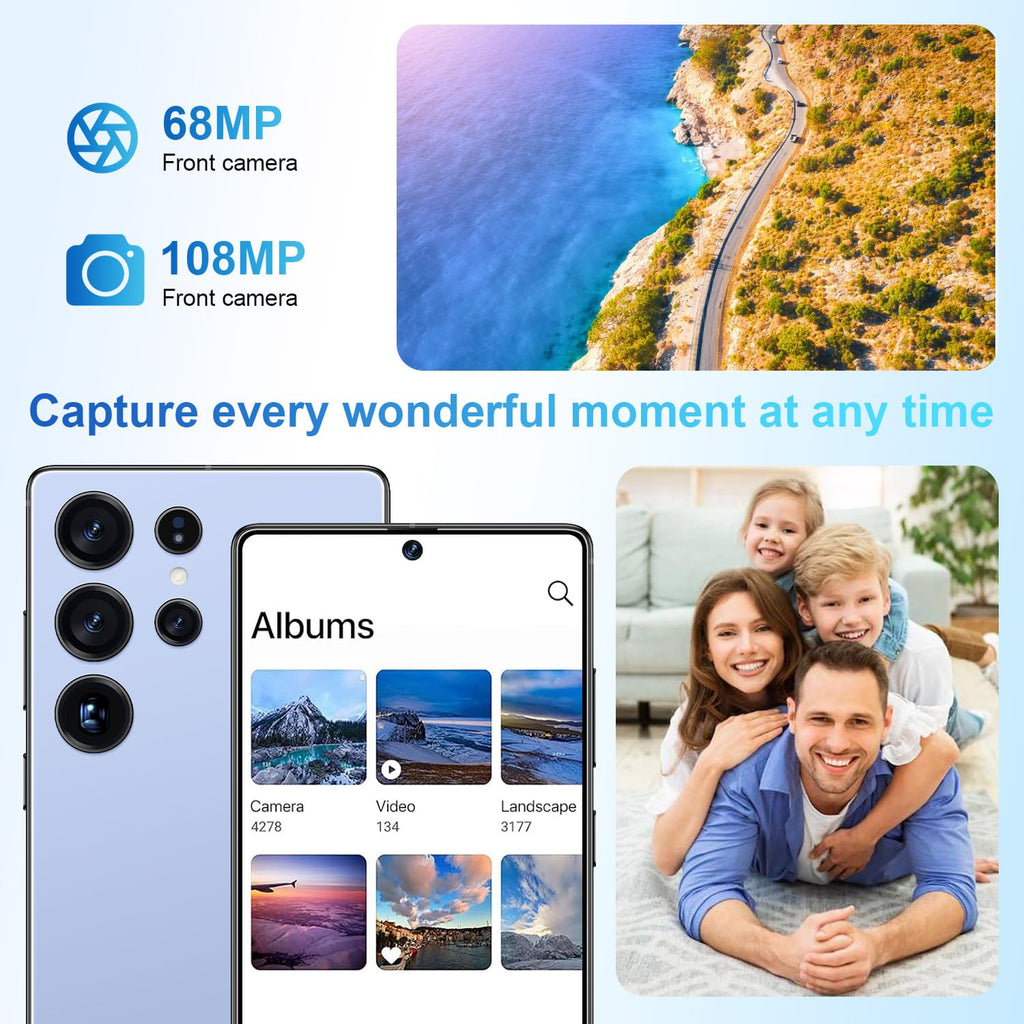 Ofinsut I25 Ultra 5G Unlocked Smartphone,12GB+512GB Fully Cell Phone for Android 14, 6.99" Unlocked Cell Phone, 7000mAh, 68MP+108MP Dual Camera/Dual SIM/Fingerprint Lock/Face (Blue)