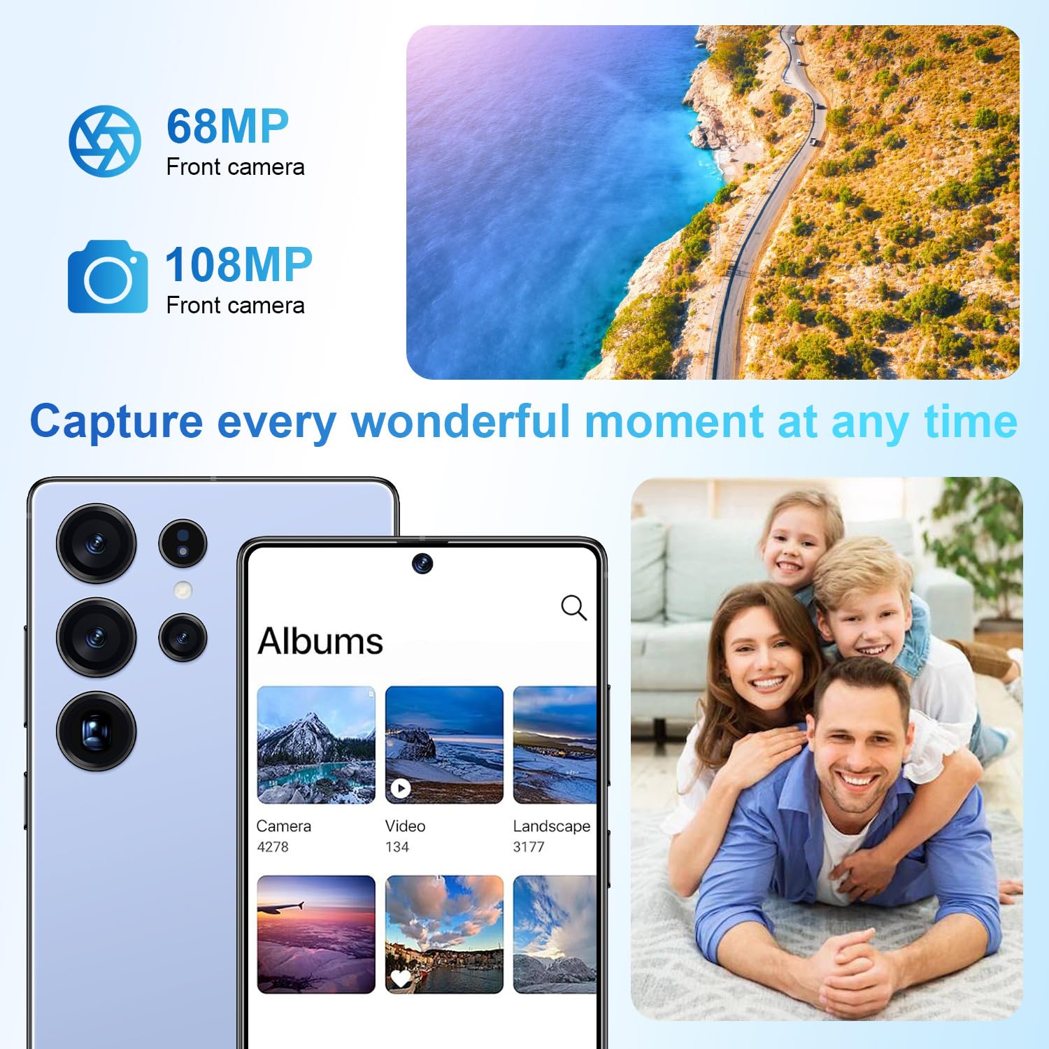 Ofinsut I25 Ultra 5G Unlocked Smartphone,12GB+512GB Fully Cell Phone for Android 14, 6.99" Unlocked Cell Phone, 7000mAh, 68MP+108MP Dual Camera/Dual SIM/Fingerprint Lock/Face (Blue)