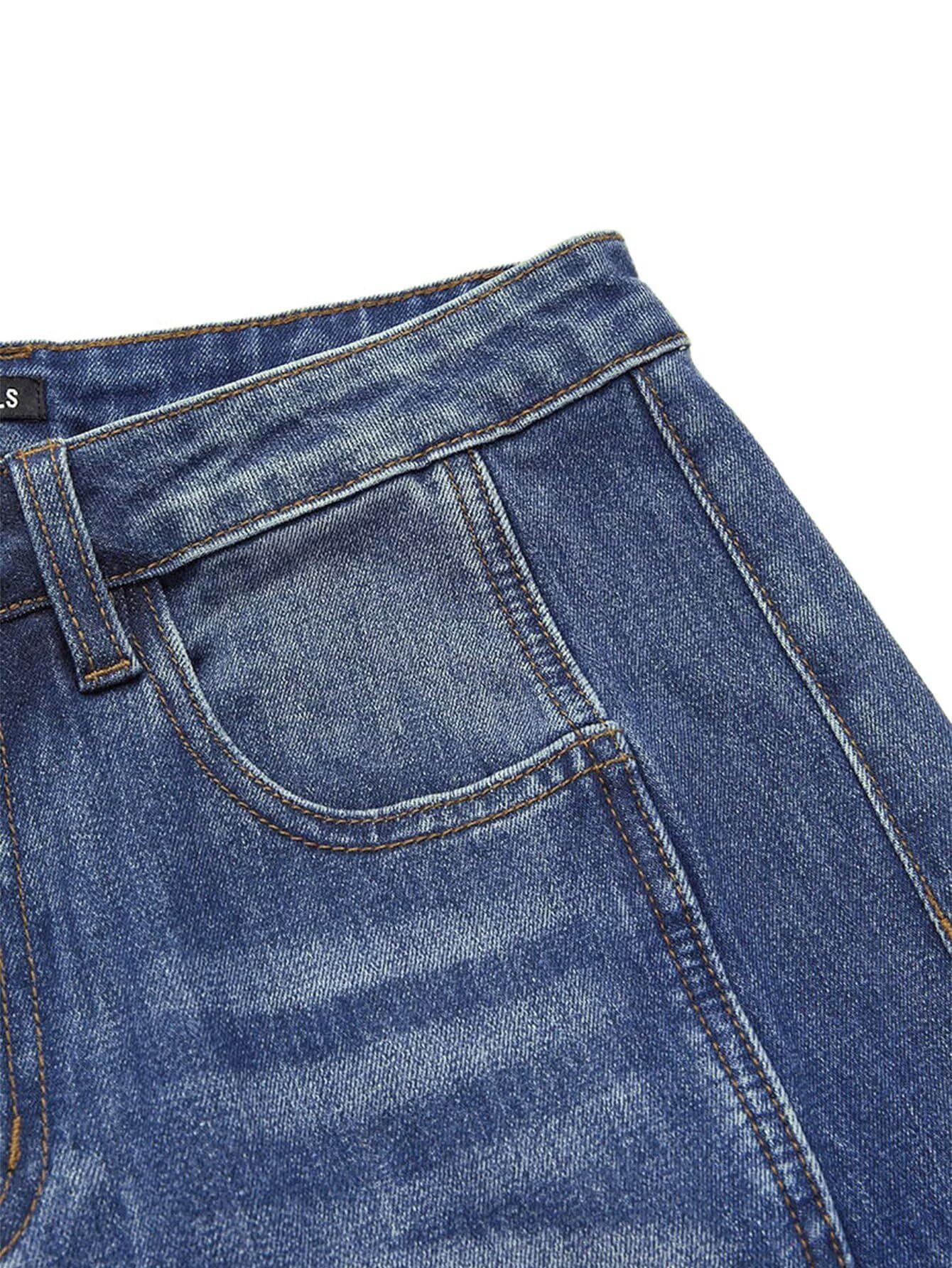 Flamingals Barrel Leg Jeans for Women Mid Waist Casual Baggy Boyfriend Stitch Detail Denim Jeans Dark Blue M