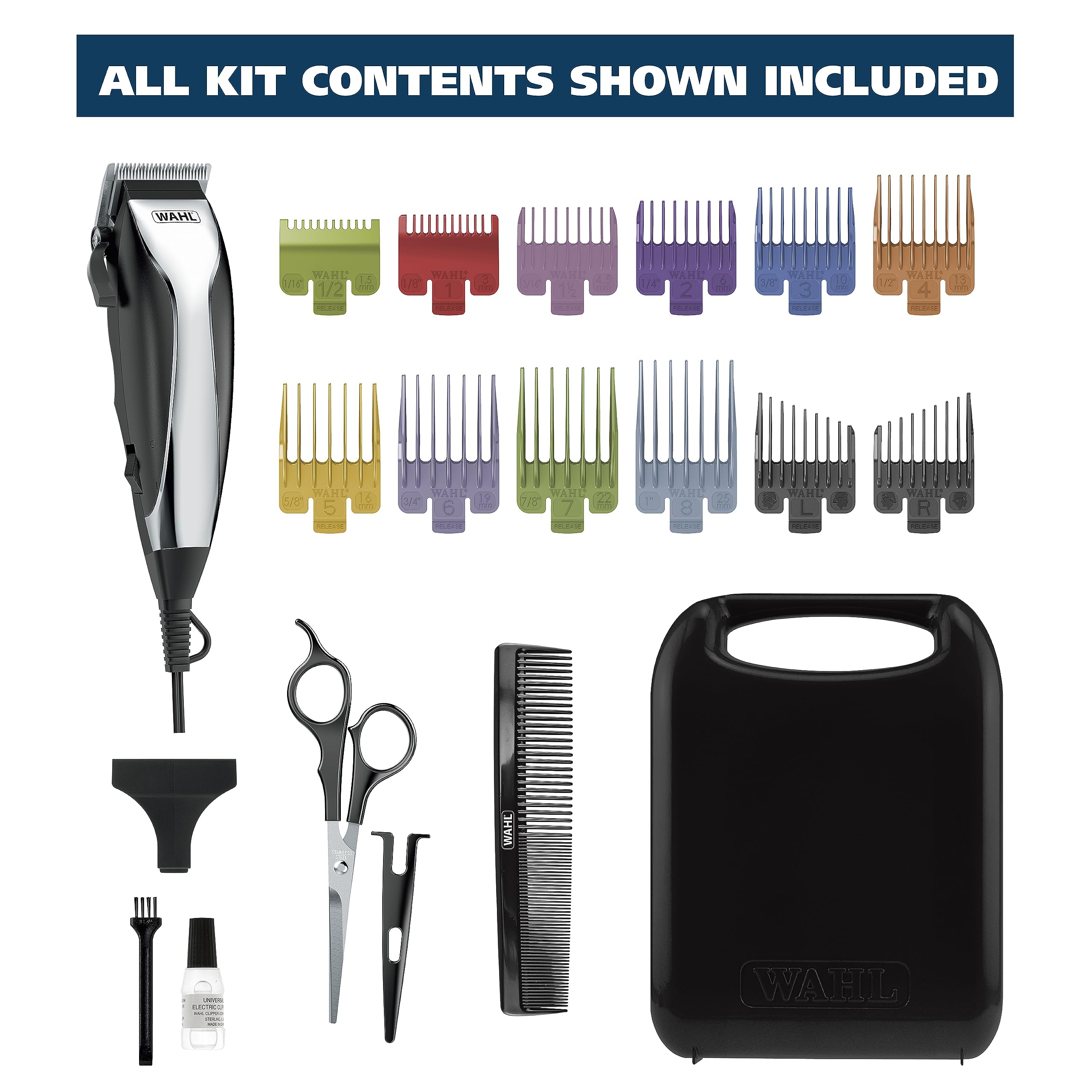 Wahl Home Haircutting Corded Clipper Kit with Adjustable Taper Lever, and 10 Color Coded Guards for Easy Clipping & Trimming - Model 79722