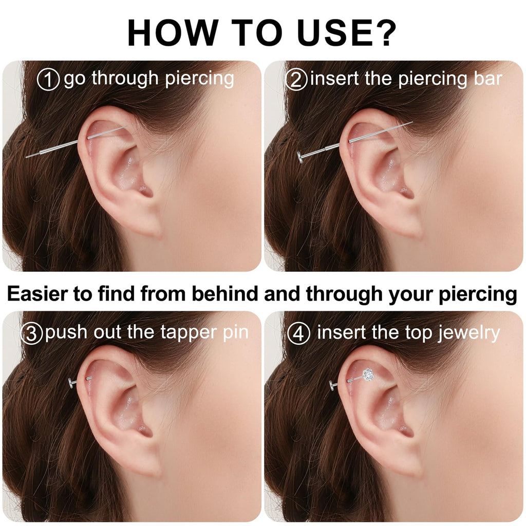 Gotumo 20G Flat Back Earrings Stud G23 Titanium Threadless Tragus Labret Cartilage Lip Medusa Conch Body Piercing Jewelry for Women Men Silver