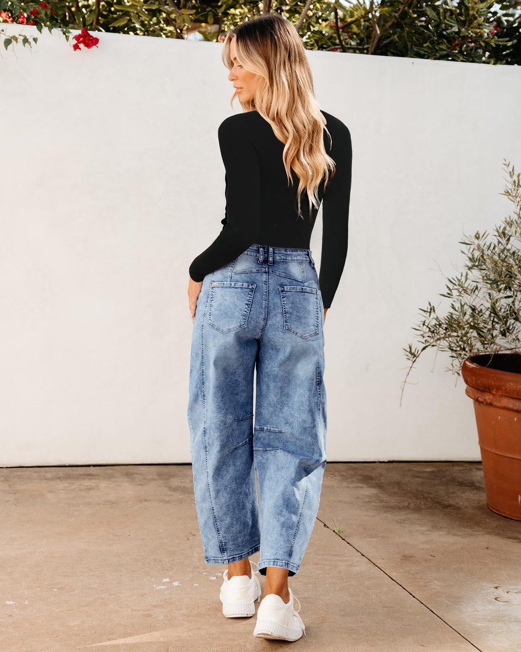 Utyful Barrel Leg Women's Baggy Jeans - Plus Size Stretch Jeans with Tummy Control - Reef Blue Size XX-Large (US 20-22)