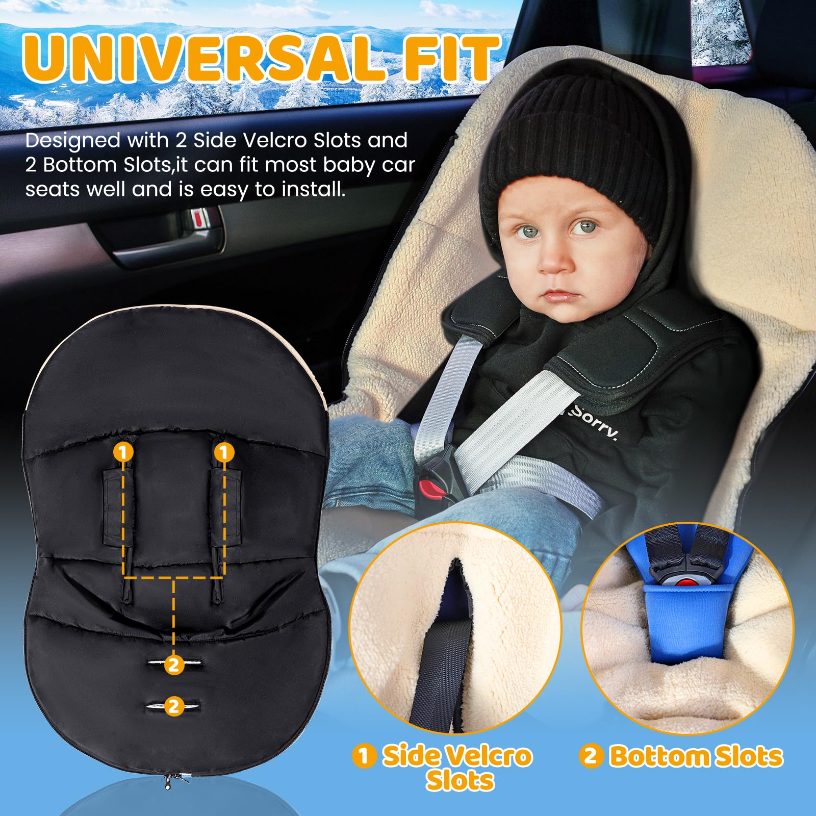 Orzbow Winter Carseat Cover for Baby | Infant Car Seat Cover, Waterproof Car Seat Blanket with Adjustable Collar | Warm and Cozy Fleece Carseat Canopy Blanket for Baby Winter Essentials, Black