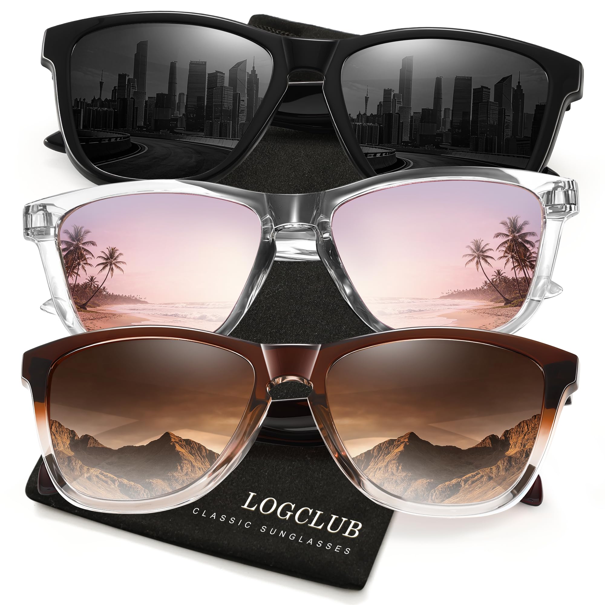 logclub Polarized Sunglasses Womens Men - Classic Retro UV Protection Driving Sun Glasses (BlackG+ChaTC+Pink)