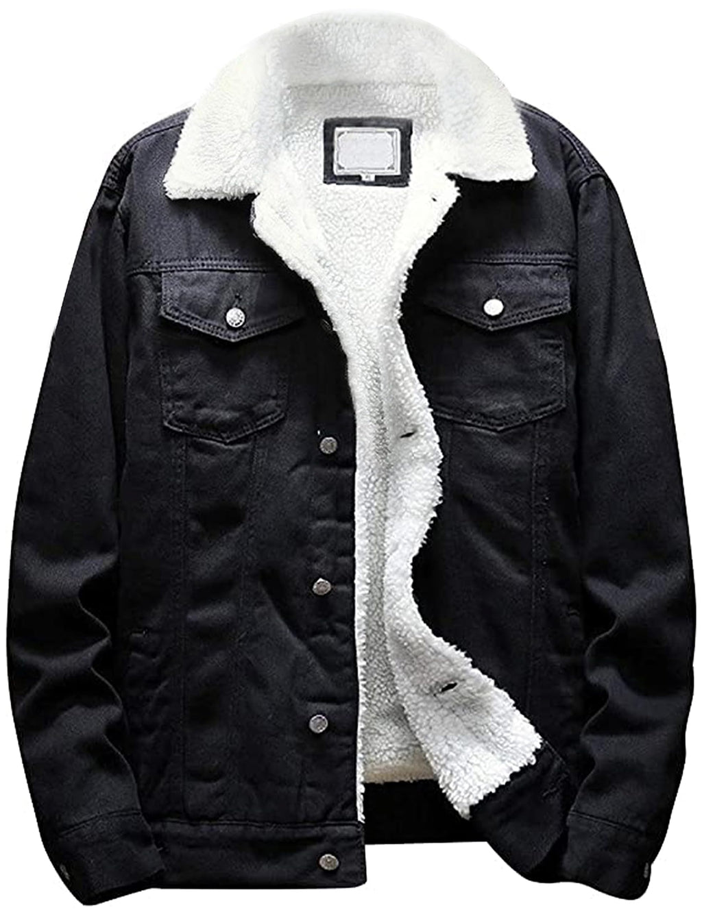 Springrain Men's Sherpa Fleece Lined Denim Jacket Warm Winter Trucker Jacket Cowboy Jean Jacket(ClassicBlack-XS)