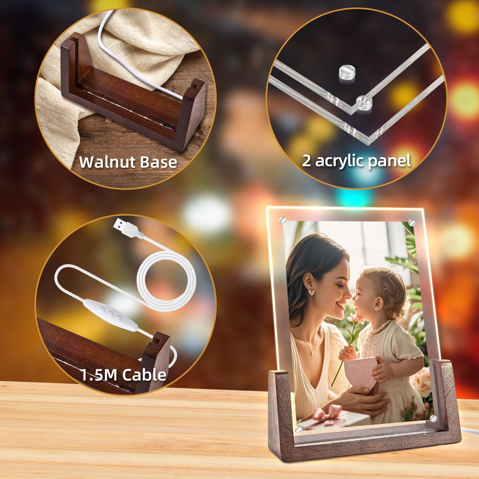 JUOIFIP Mothers Day Gifts-Light Up Picture Frame 5x7 with Led Clor-Changing- Cute Photo Frame Gifts for Couple, Girl Friend or Family, Clear Acrylic Frames Fits Photos of 4 x 6 or 5 x 7 In (Vertical) , Lovely Lamp Decor
