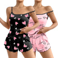 Ekouaer 2 Pack Womens Cami Pajama Sets Cute Print Tank Top Pjs and Shorts Camisole Lounge Set Black Heart&Pink Love