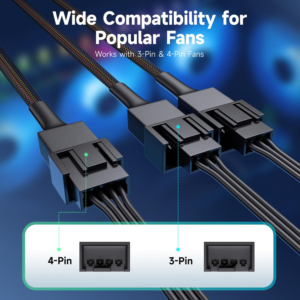 Cable Matters 2-Pack 3 Way 4 Pin PWM Fan Splitter Cable - 12 Inches / 30cm, 1x PWM-Controlled with 2 Follower, PC Fan Splitter 1 to 3 Converter