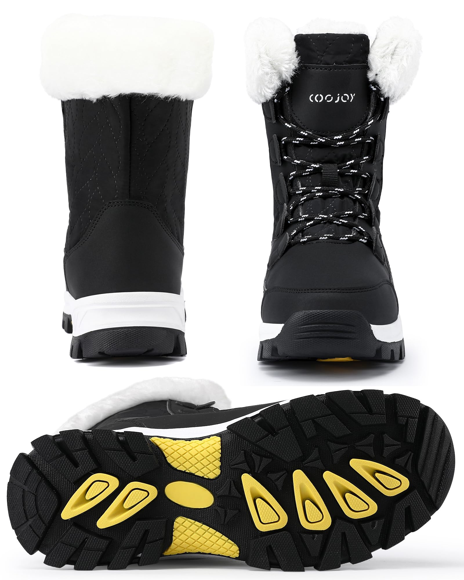 COOJOY Womens Winter Snow Boots Waterproof Shoes Walking Comfortable Hiking Booties Furry Mid Calf Warm Lightweight Black,US8 EU40