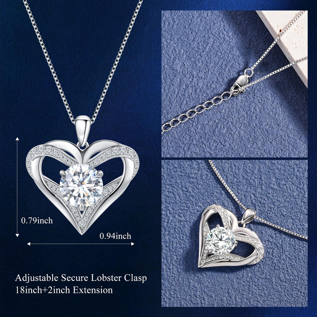 Moissanite Heart Pendant Necklaces for Women, 1-3 Carat Moissanite 925 Sterling Silver Necklace,Engraved 'I LOVE YOU' Gift for Wife Mom ,Ideal Anniversary Birthday Christmas Valentine Engagements Mothers Day Jewelry Gifts for Mom Wife Girlfriend Daughter