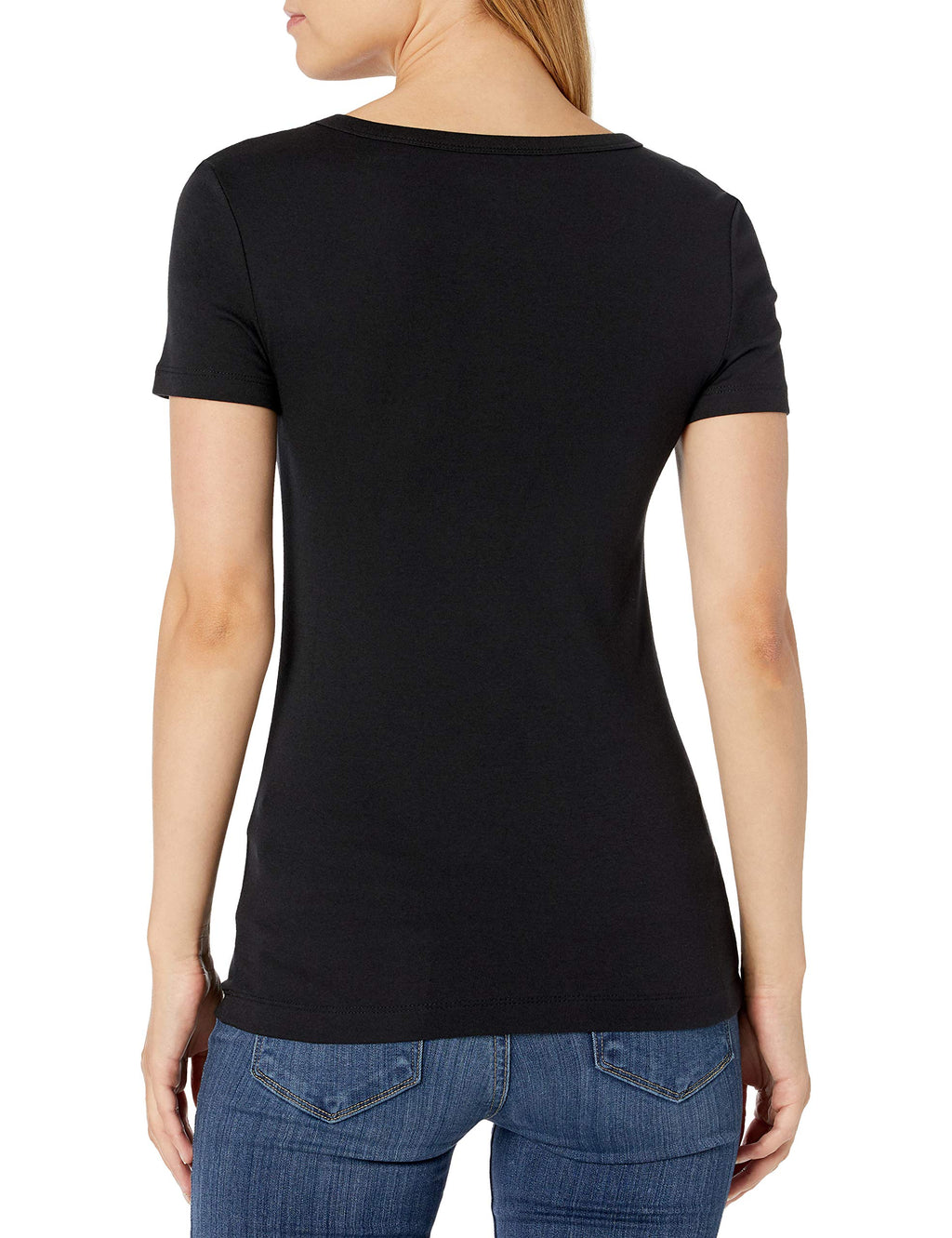 Amazon Essentials Women's Slim-Fit Short-Sleeve Crewneck T-Shirt, Pack of 2, Black/White, Small