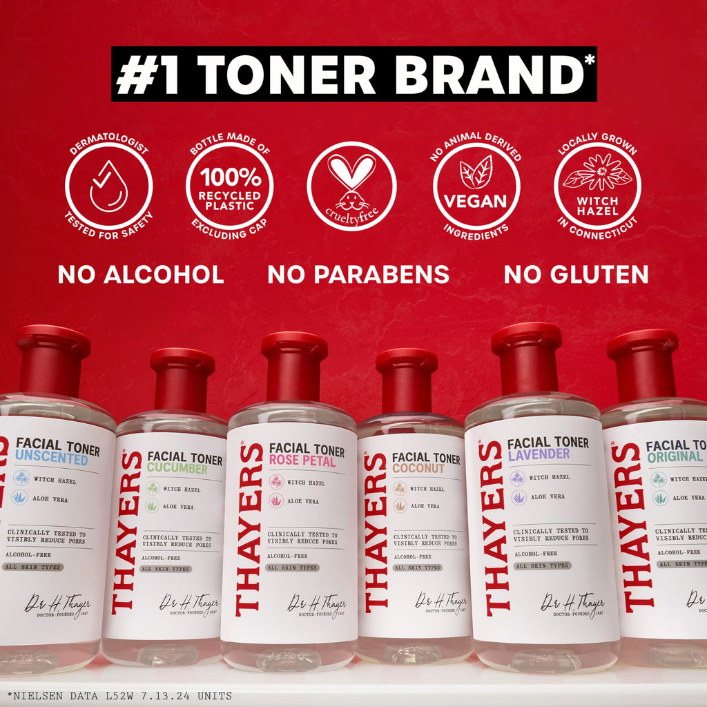 THAYERS Alcohol-Free Rose Petal Witch Hazel Facial Toner for Glowing Skin, Soothing, Hydrating, Refreshing Toner for All Skin Types, 12oz (Packaging May Vary)