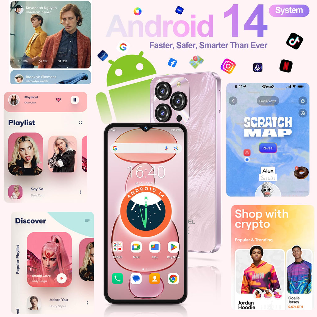 OUKITEL C3 Cell Phone Unlocked 2025-16GB RAM+64GB/TF 1TB ROM Smartphone, 5000mAh Battery, 6.52'' Waterdrop Screen, 13MP+5MP Camera, 4G Dual SIM Android Phone, Face ID/3.5mm Jack/GPS/BT5.0, Grey
