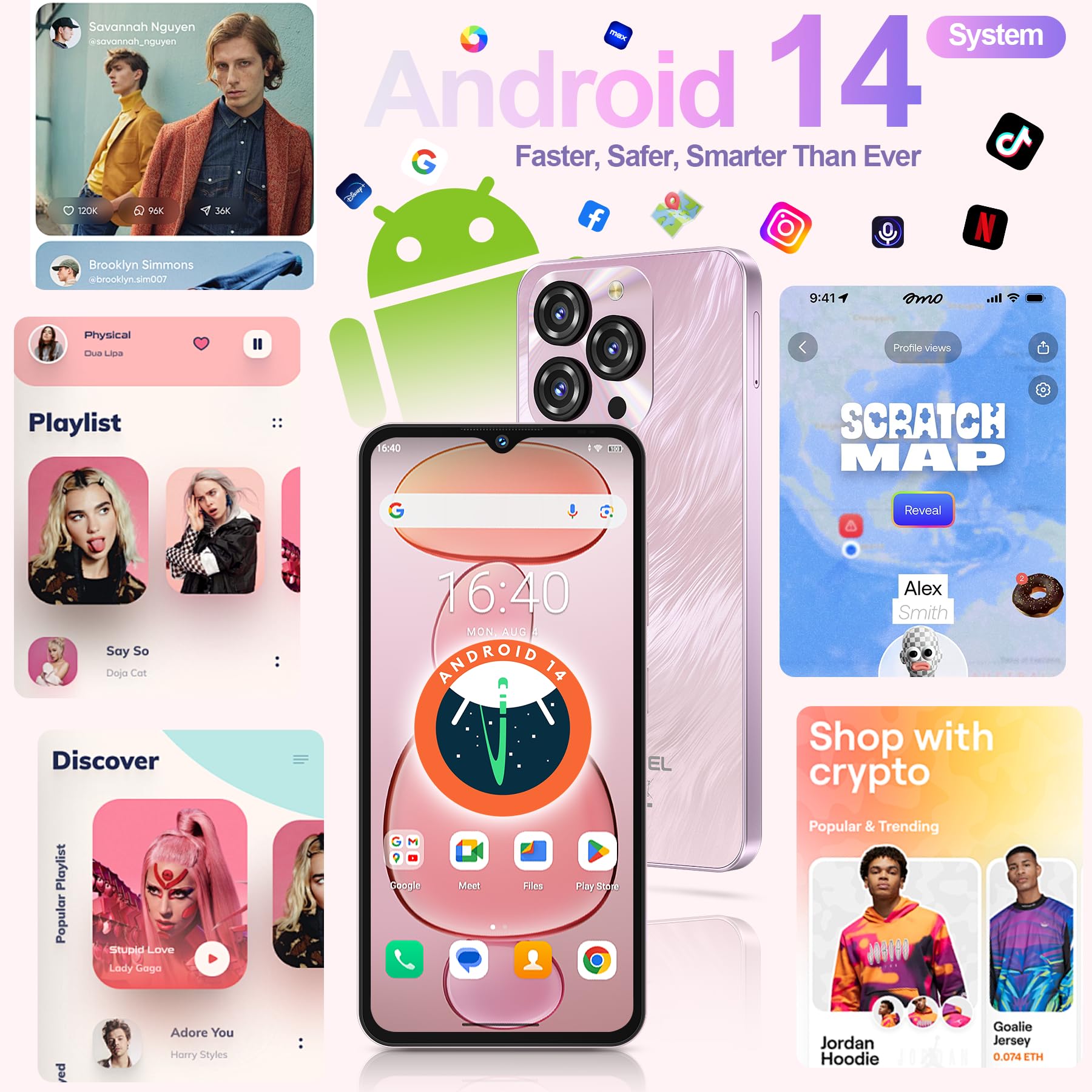 OUKITEL C3 Cell Phone Unlocked 2025-16GB RAM+64GB/TF 1TB ROM Smartphone, 5000mAh Battery, 6.52'' Waterdrop Screen, 13MP+5MP Camera, 4G Dual SIM Android Phone, Face ID/3.5mm Jack/GPS/BT5.0, Grey