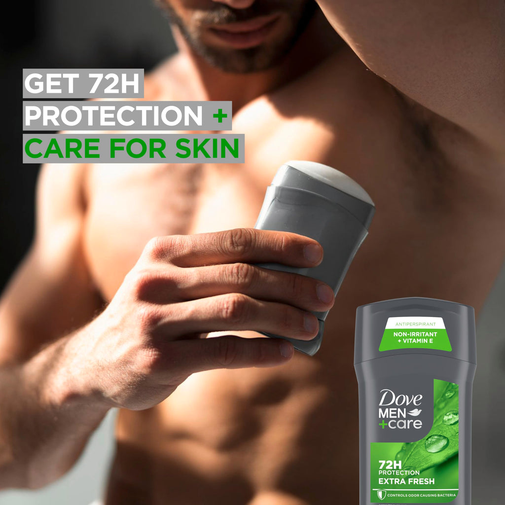 DOVE MEN + CARE Antiperspirant Deodorant Stick for Men 4 Count Extra Fresh with 72-hour Sweat & Odor Protection with 1/4 Moisturizing Cream & Long-lasting Citrus scent 2.7 oz