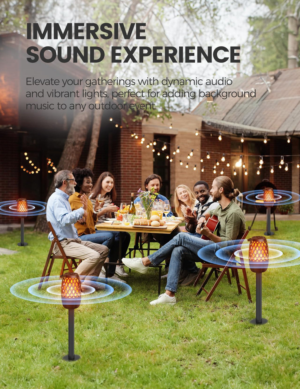 Outdoor Speakers Gifts for Men Bluetooth Speaker with Lights Multi-Sync up to 100 Speakers Auto-Pairing HD Stereo Sound Cool Stuff House Warming Gifts IPX5 Waterproof Lantern for Home|Patio|Pool|Yard