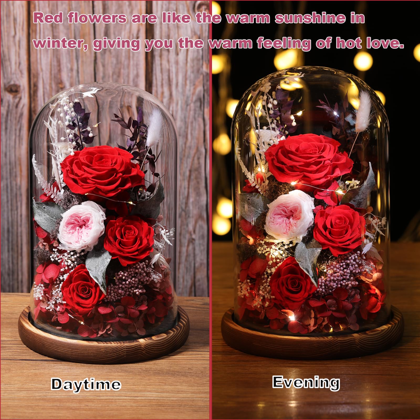 lovenfold Flowers for Delivery Preserved flowers Rose in Glass Dome,Red Rose Forever Flowers Birthday Gifts for Women Mom Grandma Friend Valentines Gifts,Home Decor