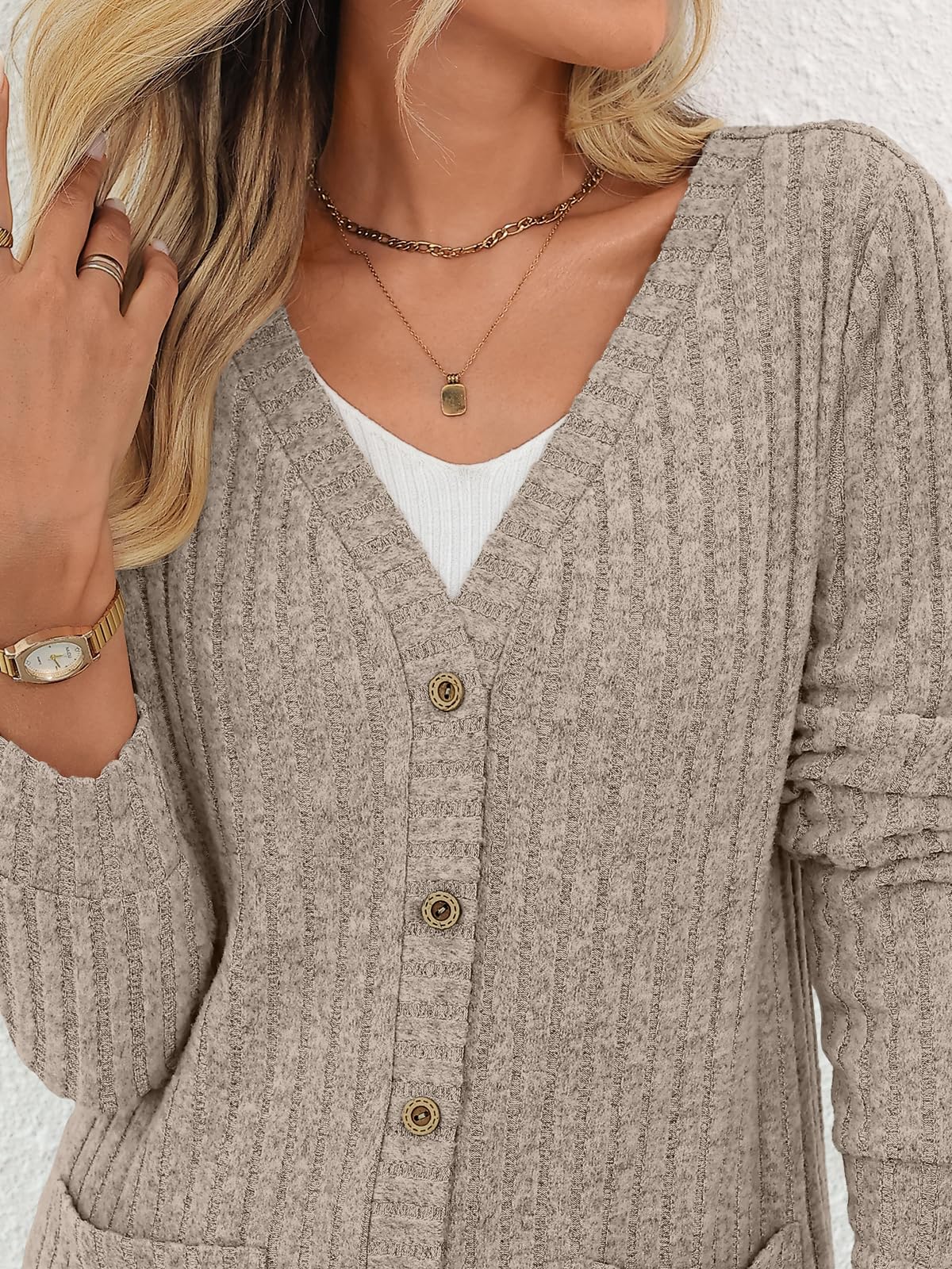 AUTOMET Women Long Cardigan Sweater Fall Lightweight Outfit Chunky 2026 Button Up Clothes with Pocket Coat Trendy Fashion Khaki L