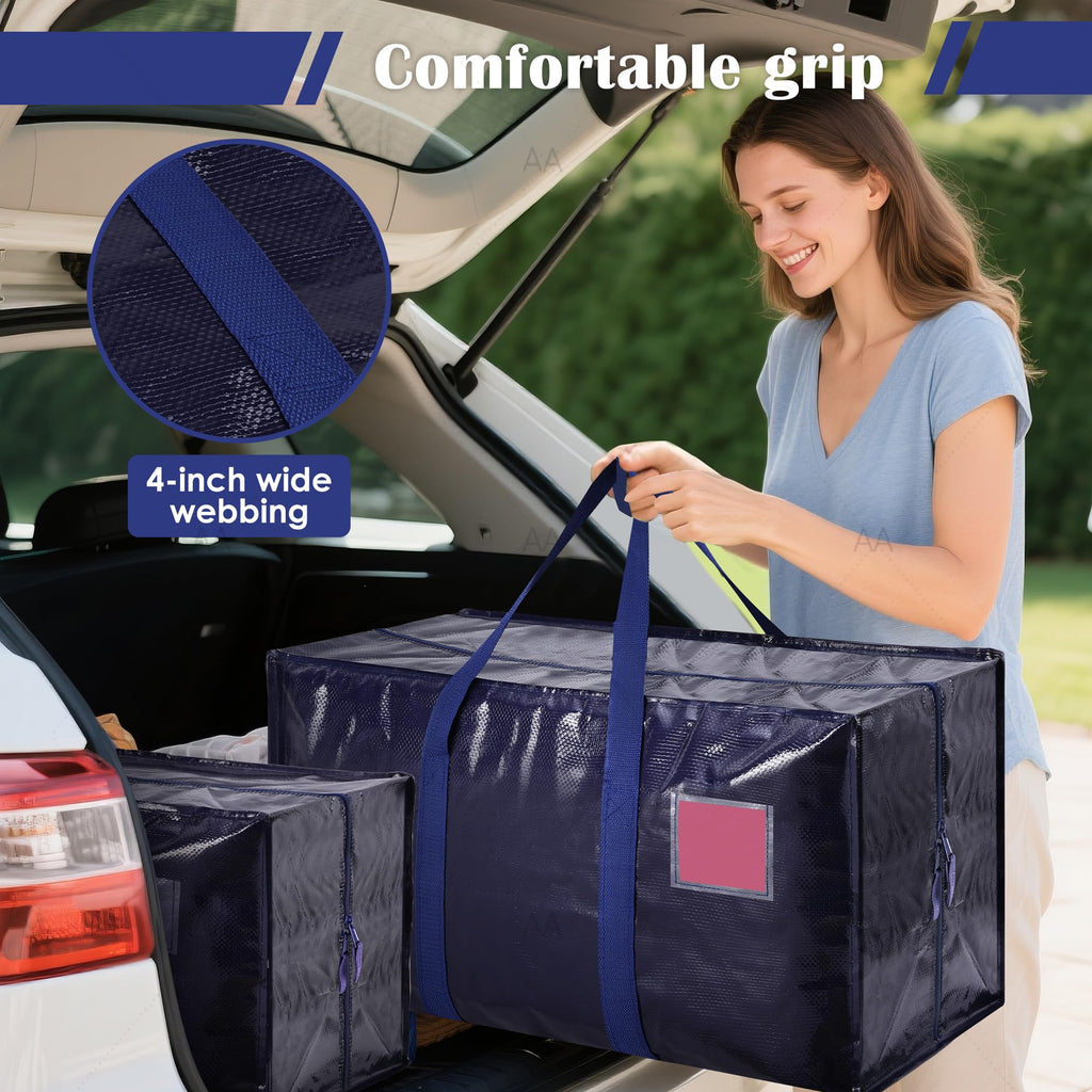 RMOHRO 6 Pack Moving Bags Heavy Duty 210GSM with Full-Open Side Zipper, 93L 220lbs Waterproof Foldable Storage Totes for College Dorm Move-In, Moving Boxes Alternative & Home Organization, Blue