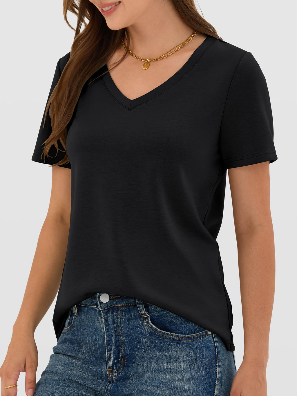 ANRABESS Womens Short Sleeve Tops Casual V Neck Wrinkle - Free Basic T Shirts Summer Cute Tee 2026 Spring Fashion Clothes Black Small