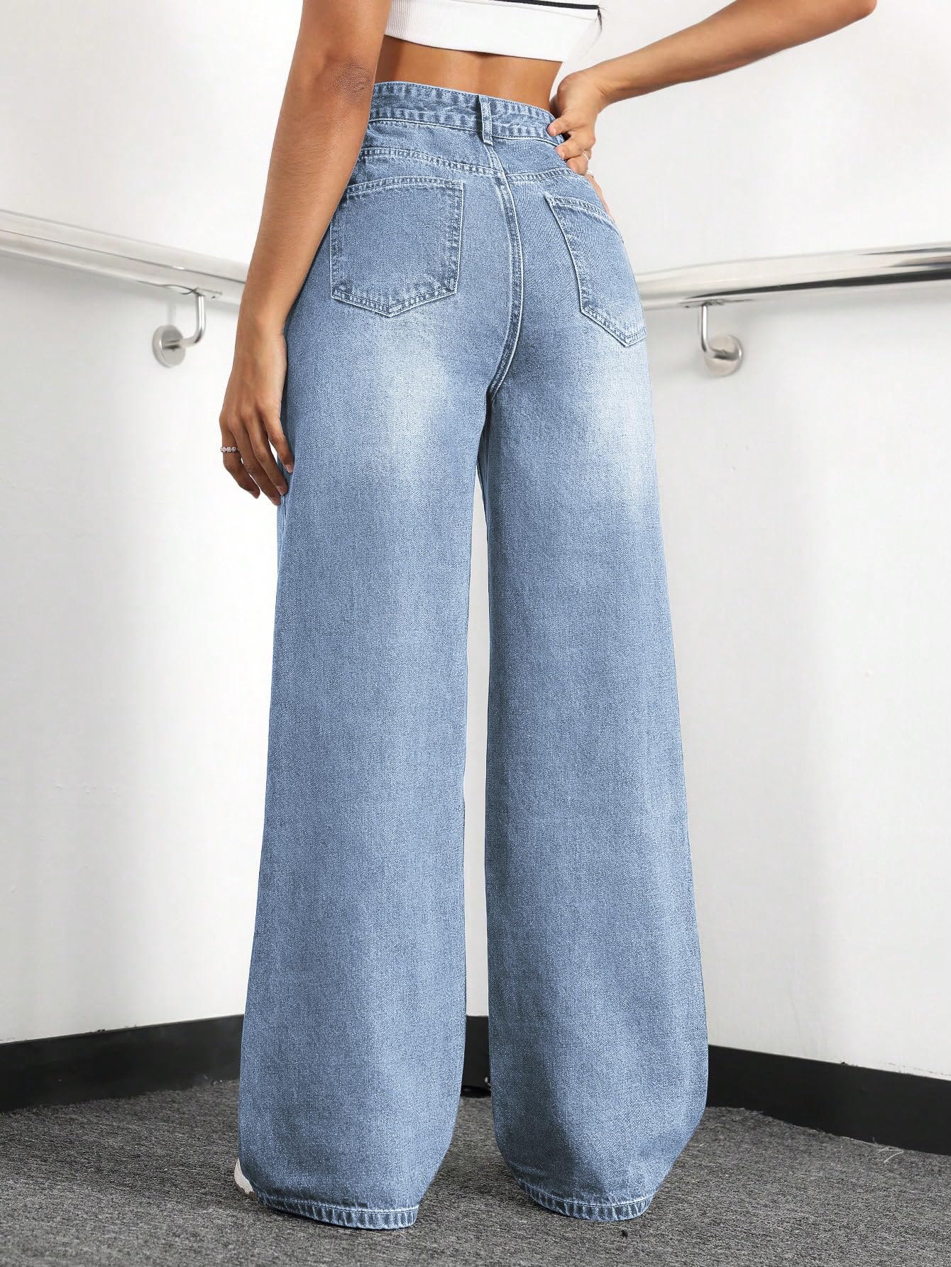 Mars power Straight Leg Jeans for Women,High Waisted Wide Leg Loose Stretchy Boyfriend Denim Pants Baggy Jeans for Women (US, Alpha, Medium, Regular, Regular, Lightblue)