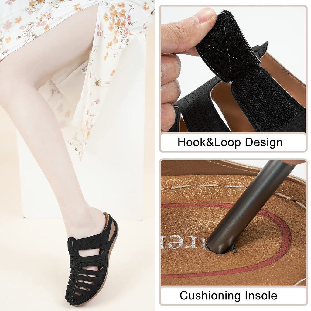 HARENCE Clogs for Women Mules Shoes: Comfortable Dressy Closed Toe Platform Sandals 2026 Summer Casual Adjustable Slip On Walking Wedges Black
