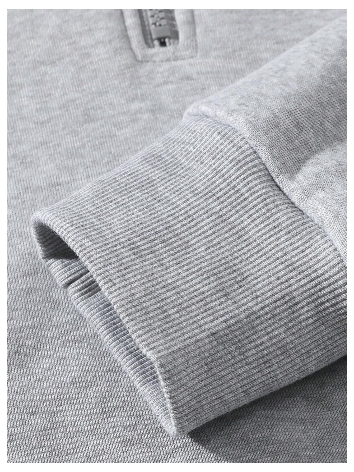 Verdusa Men's Quarter Zip Pullover Hoodies Long Sleeve Drop Shoulder Sweatshirt Casual Pullover 2026 Light Grey Medium
